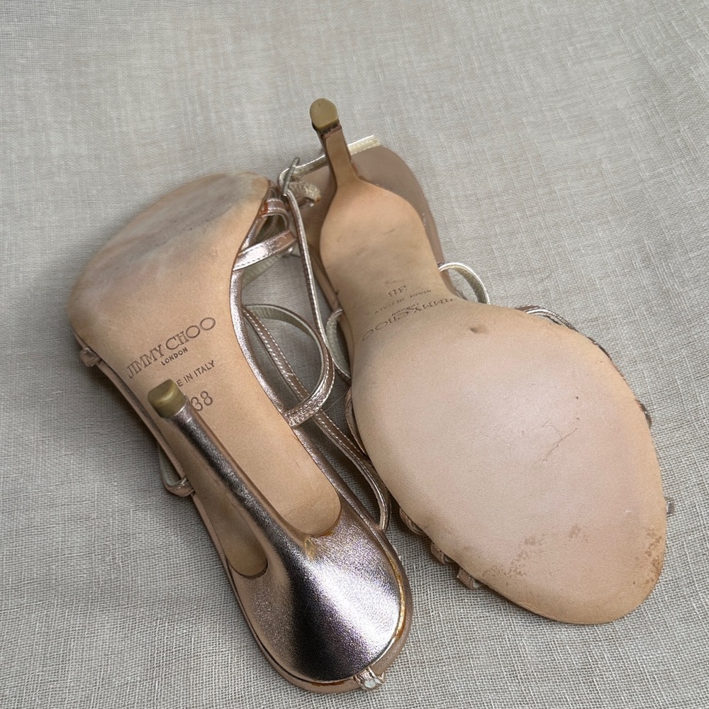 Jimmy Choo Metallic Rose Gold Strappy Heels - Picture 12 of 14
